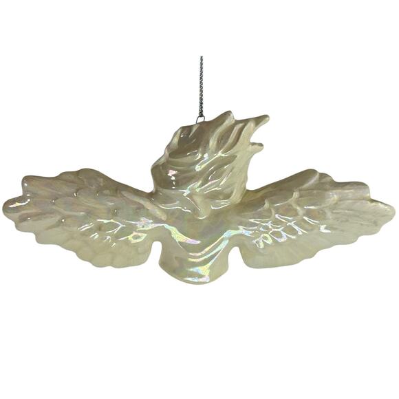 Vintage Iridescent Ceramic Angel Ornament, Outstretched Wings, Christmas 5.75" - Picture 2 of 14